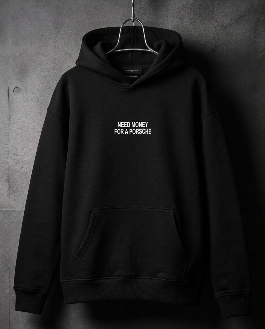 Need Money For A Porsche The Hoodie — unisex, embroidered chest text