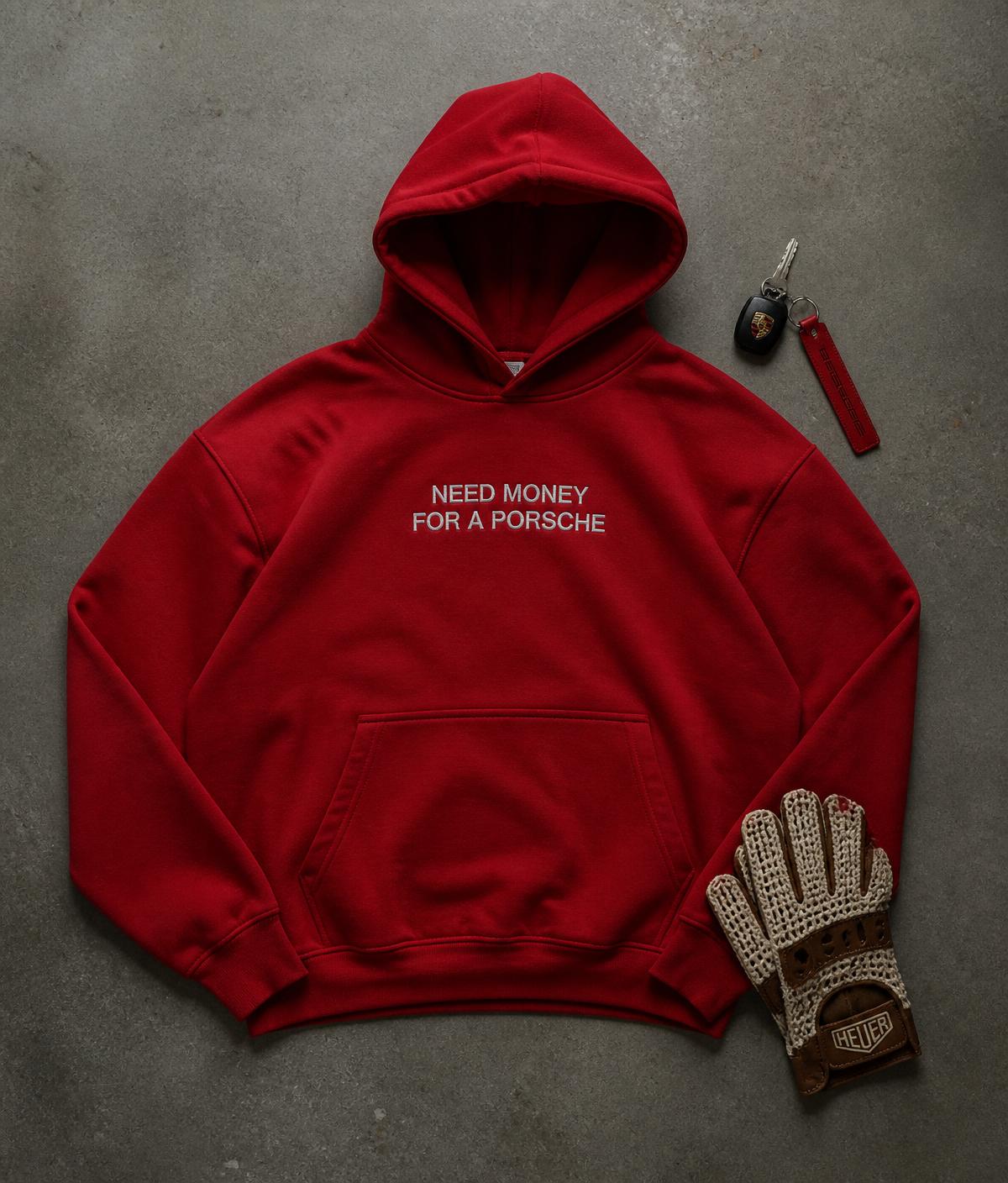 Guards Red hoodie flat lay with car keys